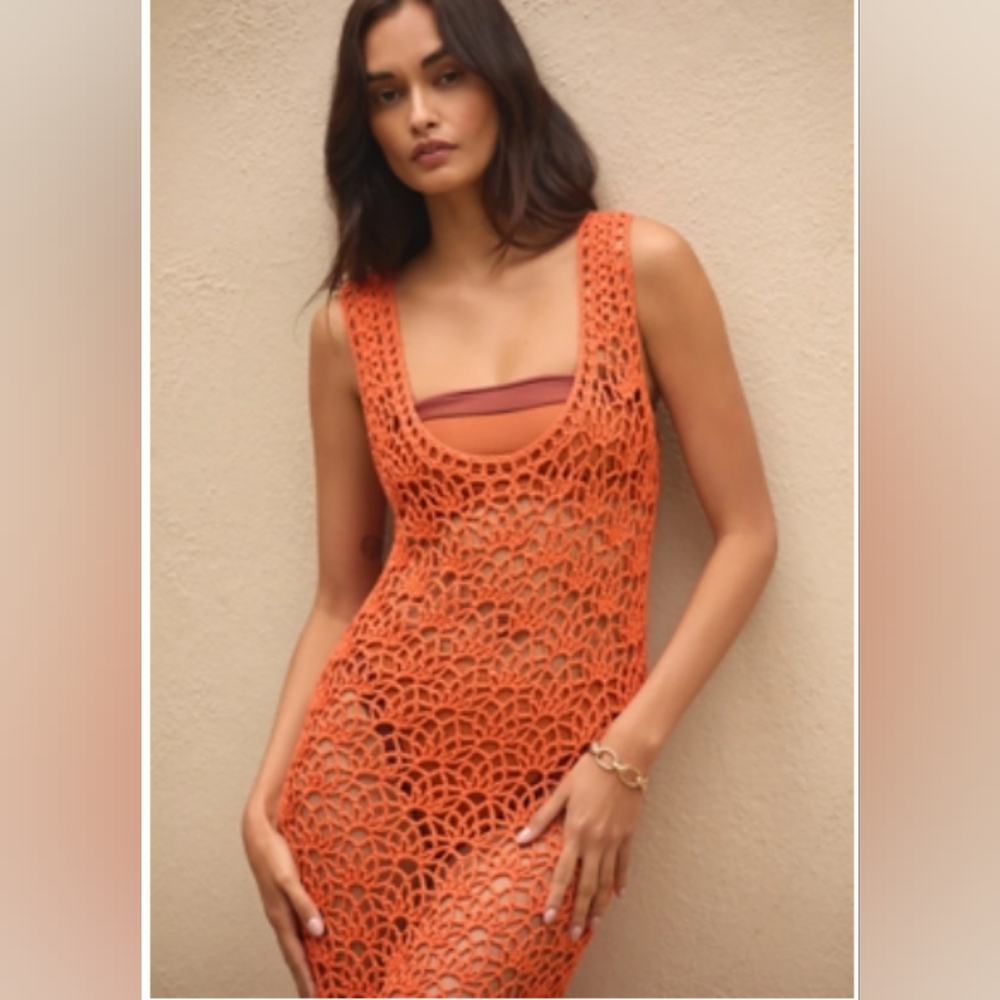 Blue Tassel From Anthropologie Orange Swim Macrame Coverup/Accessory